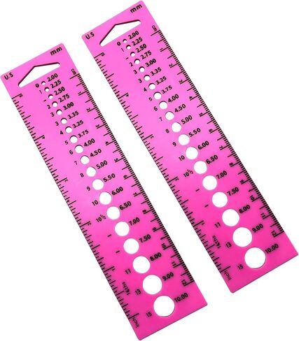 2PCS Pink Knitting Needle Gauge Measuring Tool - 16x4cm/6.3x1.6inch Hook & Sewing Needle Gauge for Students, Beginners & Craft Projects (Clear Scales, Safe ABS Material) in Kuwait