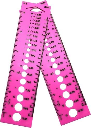 2PCS Pink Knitting Needle Gauge Measuring Tool - 16x4cm/6.3x1.6inch Hook & Sewing Needle Gauge for Students, Beginners & Craft Projects (Clear Scales, Safe ABS Material) in Kuwait