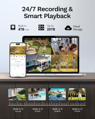 نظام كاميرا مراقبة LongPlus 4K 8CH مع محرك أقراص ثابتة سعة 2 تيرابايت، وكاميرات مراقبة منزلية NVR، و4 كاميرات IP PoE في الهواء الطلق، ونظام أمان كاميرا CCTV مع اكتشاف الحيوانات الأليفة في السيارة، ومنبه أضواء فلاش زرقاء وحمراء، 24/7 in Saudi Arabia