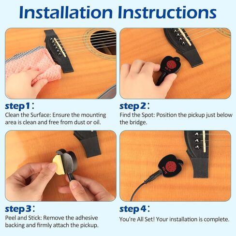 Clip-On Guitar Pickup for 38-42in Acoustic Guitar Electric Transducer Sound Amplify Pickup Cable Length 10ft in Saudi Arabia