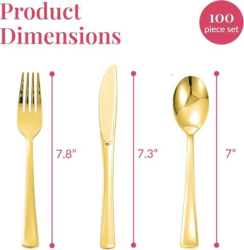 Prestee 50 Pre Rolled Gold Plastic Silverware Sets for Parties, 200pc Set, 50 Guests - Wrapped Disposable Silverware Set w/Forks, Knives, Spoons, White Napkins -Decorative Flatware for Party, Wedding in Kuwait