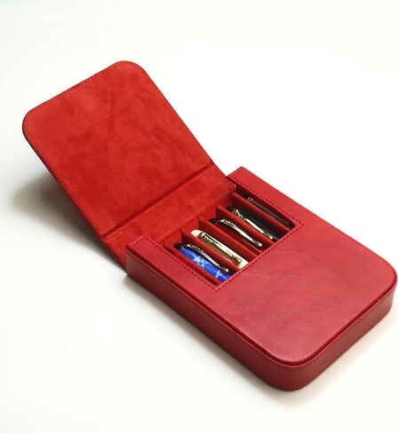 6Slots Leather Fountain Pen Case Collector Organizer - Handmade Pen Case Vintage Crazy Horse Print Leather Pen Protective Sleeve Cover Pen Storage Gift Box (6slot-Black) in Saudi Arabia