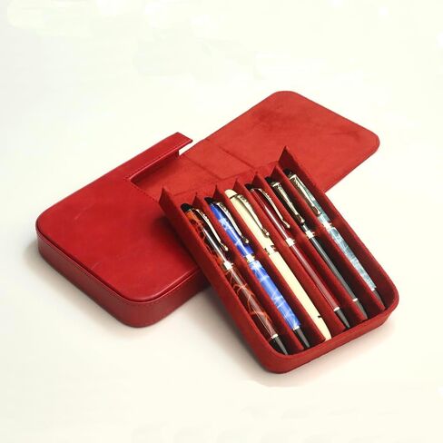 6Slots Leather Fountain Pen Case Collector Organizer - Handmade Pen Case Vintage Crazy Horse Print Leather Pen Protective Sleeve Cover Pen Storage Gift Box (6slot-Black) in Saudi Arabia