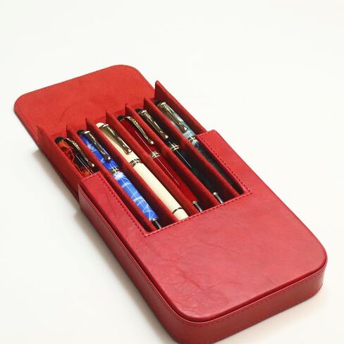 6Slots Leather Fountain Pen Case Collector Organizer - Handmade Pen Case Vintage Crazy Horse Print Leather Pen Protective Sleeve Cover Pen Storage Gift Box (6slot-Black) in Saudi Arabia