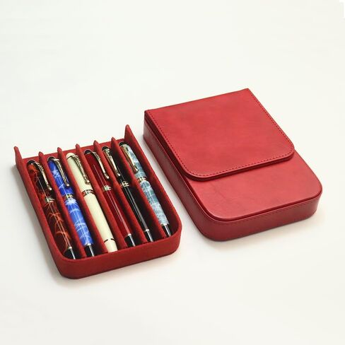 6Slots Leather Fountain Pen Case Collector Organizer - Handmade Pen Case Vintage Crazy Horse Print Leather Pen Protective Sleeve Cover Pen Storage Gift Box (6slot-Black) in Saudi Arabia