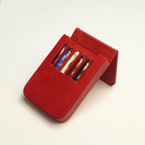 6Slots Leather Fountain Pen Case Collector Organizer - Handmade Pen Case Vintage Crazy Horse Print Leather Pen Protective Sleeve Cover Pen Storage Gift Box (6slot-Black) in Saudi Arabia