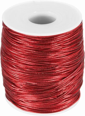 HARFINGTON 1.5mm Metallic Elastic Cords, Tinsel Elastic Stretch String Cord Thread Braiding Rope for Craft Making Gift Wrapping Ornaments, Green, 109 Yards in Saudi Arabia