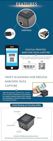 RD4500-20 Screen QR Barcode Scanner OEM Scan Engine Embedded into Kiosk/Turnstile/Access Control System with RS232 Interface in Saudi Arabia