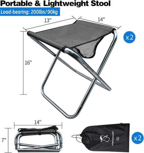 LFSEMINI Camping Stool, 16in Tall Large Size Folding Stool with Carry Bag, Aluminum Alloy Bracket, 1.5lbs Lightweight, Load Capacity to 300lbs, for Travel, Hiking, BBQ, Fishing, Beach(Grey) in Saudi Arabia