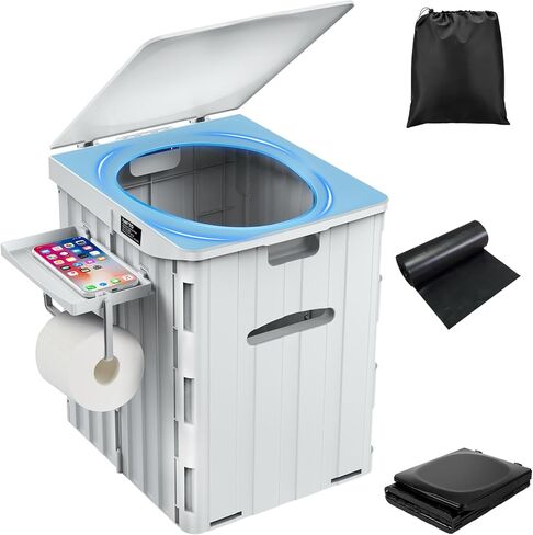XL Portable Toilet for Adults, 15.4" H Foldable Camping Toilet with Detachable Phone Shelf and Toilet Paper Holder, Waterproof Porta Potty with Lid for Hiking, Long Road Trips, Car in Kuwait