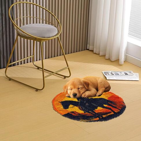 Latch Hook Rug Kit Western Cowboy on Horse Stamped Handmade Round Shape Carpet Crochet Yarn Craft DIY Hook and Latch Door Mat Tapestry for Christmas Home Floor Decor 50x50cm(1) in Saudi Arabia