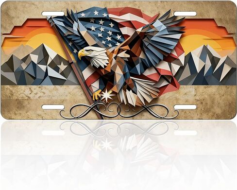 لوحة ترخيص أمامية - لوحة ترخيص من الألومنيوم مقاس 6 × 12 بوصة لتزيين السيارة مع العلم الأمريكي والنسر - لوحة مخصصة للسيارة وسيارات الدفع الرباعي والشاحنة والشاحنة (كرتون) in Kuwait