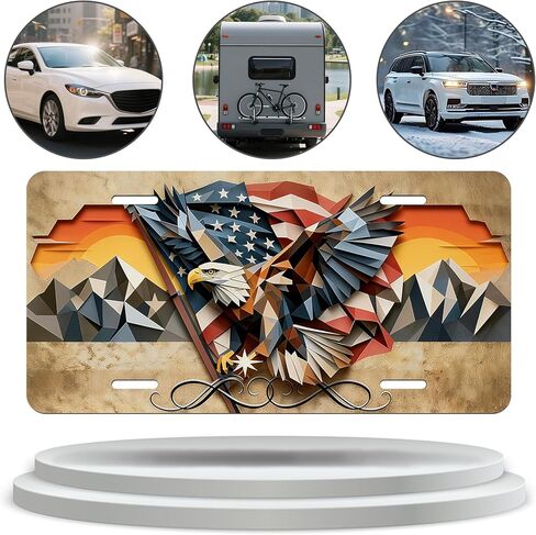 لوحة ترخيص أمامية - لوحة ترخيص من الألومنيوم مقاس 6 × 12 بوصة لتزيين السيارة مع العلم الأمريكي والنسر - لوحة مخصصة للسيارة وسيارات الدفع الرباعي والشاحنة والشاحنة (كرتون) in Kuwait