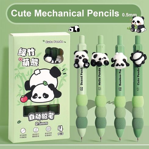 4 Pcs Cute Mechanical Pencils 0.5mm Cartoon Panda Mechanical Pencil Kawaii Soft Grip Mechanical Pencils School Pencil for Kids Students Girls Boys Women (Panda) in Saudi Arabia