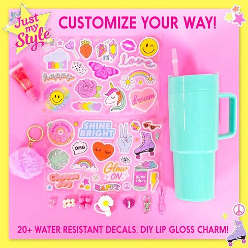 Just My Style Color Your Own Water Bottle, Includes Markers & Gemstones, Personalized Craft Kit for Kids, DIY Decorating, Gift for Girls in Kuwait