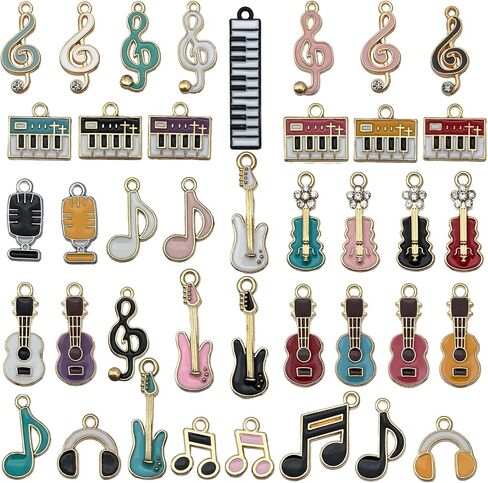 Youdiyla 80pcs Music Theme Mixed Shapes Musical Instruments Alloy Enamel Charm Pendants for DIY Bracelet Jewelry Making SN964 in Saudi Arabia
