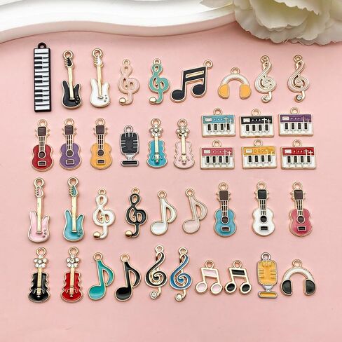 Youdiyla 80pcs Music Theme Mixed Shapes Musical Instruments Alloy Enamel Charm Pendants for DIY Bracelet Jewelry Making SN964 in Saudi Arabia