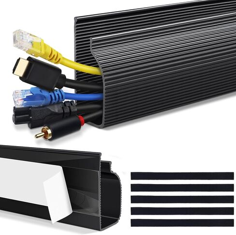 ZhiYo Cable Management Under Desk 6x15.7in, 94.5in Cord Organizer for Desk, Self-Adhesive Cable Organizer, Cord Management Wire Organizers for Cords, Wire Management Cable Raceway Black J Channel in Kuwait