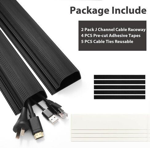 ZhiYo Cable Management Under Desk 6x15.7in, 94.5in Cord Organizer for Desk, Self-Adhesive Cable Organizer, Cord Management Wire Organizers for Cords, Wire Management Cable Raceway Black J Channel in Kuwait
