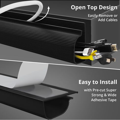 ZhiYo Cable Management Under Desk 6x15.7in, 94.5in Cord Organizer for Desk, Self-Adhesive Cable Organizer, Cord Management Wire Organizers for Cords, Wire Management Cable Raceway Black J Channel in Kuwait