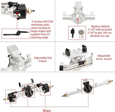 محاور MEUS RACING 5 مم ISO V2 SCX24 مع CVD مكونة من 3 أقسام مع قرون مؤازرة ومؤازرة للزاحف المحوري 1/24 SCX24 RC (أسود) in Saudi Arabia