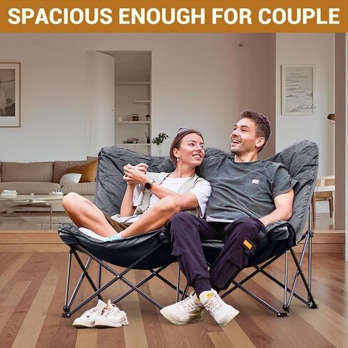 KingCamp Double Camping Chair, Outdoor Folding Loveseat Camping Chair for 2 Person, Extra Large Heavy Duty Camping Couch for Campsites, Soccer Games, Backyard with Cup Holder Arm Rest, Support 600 LBS in Kuwait