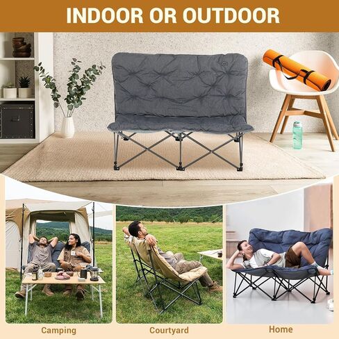 KingCamp Double Camping Chair, Outdoor Folding Loveseat Camping Chair for 2 Person, Extra Large Heavy Duty Camping Couch for Campsites, Soccer Games, Backyard with Cup Holder Arm Rest, Support 600 LBS in Kuwait