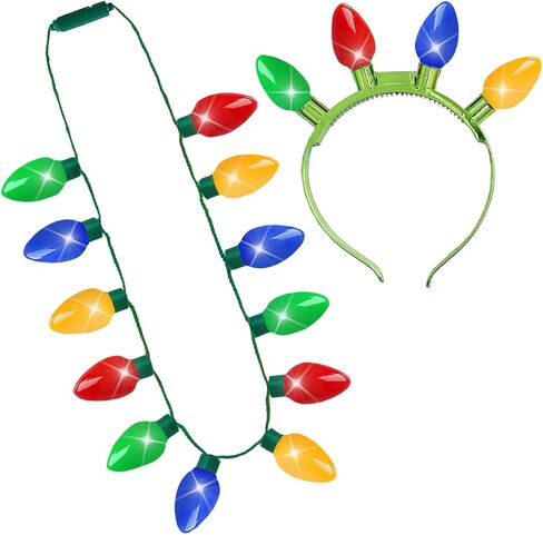 The Dreidel Company Light-Up Christmas Bulb Ornament Headband and Necklace Set, Christmas Party Favor Accessory for Kids and Adults, Indoor Outdoor Usage, 25" (2 Sets) in Saudi Arabia