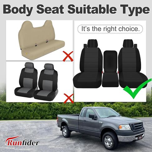 أغطية مقاعد أمامية منفصلة مخصصة 40/20/40 من قماش أكسفورد تناسب طرازات Ford F150 XL/Standard Cab 2004 2005 2006 2007 2008 مع أحزمة أمان مدمجة ومساند أذرع صلبة - أسود in Saudi Arabia
