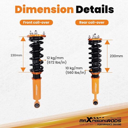 maxpeedingrods Coilovers لـ Lexus IS300 2000-2005، لـ Lexus IS200 1999-2005، طقم تعليق كويلوفيرز قابل للتعديل للارتفاع، مجموعة خفض دعامات امتصاص الصدمات المسبقة باللون الذهبي in Saudi Arabia