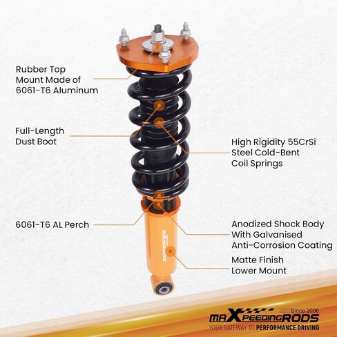 maxpeedingrods Coilovers لـ Lexus IS300 2000-2005، لـ Lexus IS200 1999-2005، طقم تعليق كويلوفيرز قابل للتعديل للارتفاع، مجموعة خفض دعامات امتصاص الصدمات المسبقة باللون الذهبي in Saudi Arabia