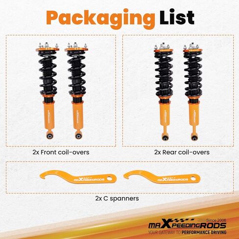 maxpeedingrods Coilovers لـ Lexus IS300 2000-2005، لـ Lexus IS200 1999-2005، طقم تعليق كويلوفيرز قابل للتعديل للارتفاع، مجموعة خفض دعامات امتصاص الصدمات المسبقة باللون الذهبي in Saudi Arabia