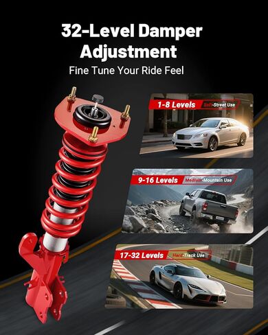 EVIL ENERGY Coilovers Compatible for Nissan Versa Hatchback (C11) 2007-2012, Height Adjustable Coilovers Lowering Kit with 32-Level Damper Adjustment, Coilovers Suspension Kit, Red in Saudi Arabia