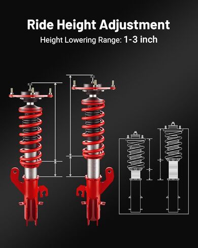 EVIL ENERGY Coilovers Compatible for Nissan Versa Hatchback (C11) 2007-2012, Height Adjustable Coilovers Lowering Kit with 32-Level Damper Adjustment, Coilovers Suspension Kit, Red in Saudi Arabia