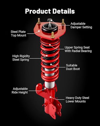 EVIL ENERGY Coilovers Compatible for Nissan Versa Hatchback (C11) 2007-2012, Height Adjustable Coilovers Lowering Kit with 32-Level Damper Adjustment, Coilovers Suspension Kit, Red in Saudi Arabia