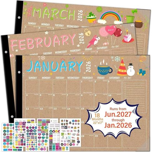 تقويم مكتب 2026-2027، شهريًا، وسادة مكتب، 22 بوصة × 17 بوصة تقويم سطح مكتب كبير جدًا، 18 شهرًا من يناير 2026 إلى يونيو 2027 للمنزل واللوازم المكتبية (خربش كرافت) in Kuwait