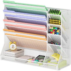 File Organizer Wall Mounted 4 Tiers Durable Adjustable Metal Vertical Hanging With 4 Pen Slots Stable R-shaped Bottom 4 Pull-out Devider to Sort File, Mail, Newspaper,Pen, Suitable for Office,Black in Kuwait