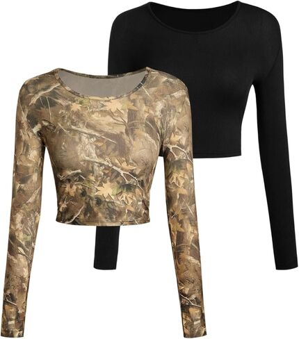 RoseSeek Girl's 2 Pack Long Sleeve T Shirt Slim Fit Crewneck Ribbed Knit Crop Top Fall Basic Tees in Saudi Arabia