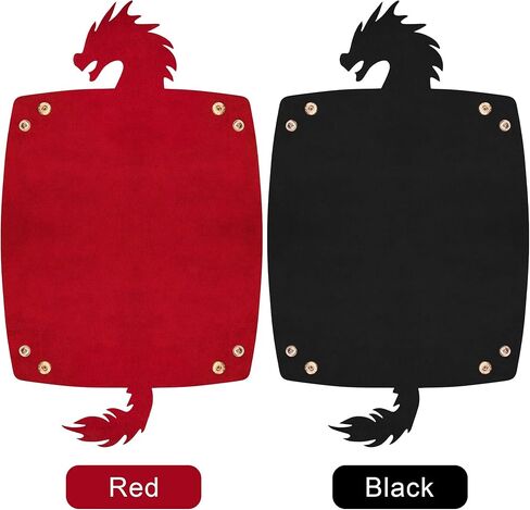 SIQUK 2 Pieces Dragon Dice Rolling Tray PU Leather Dice Mat Folding Scroll Dices Holder for D&D RPG Games (Black, Red) in Saudi Arabia