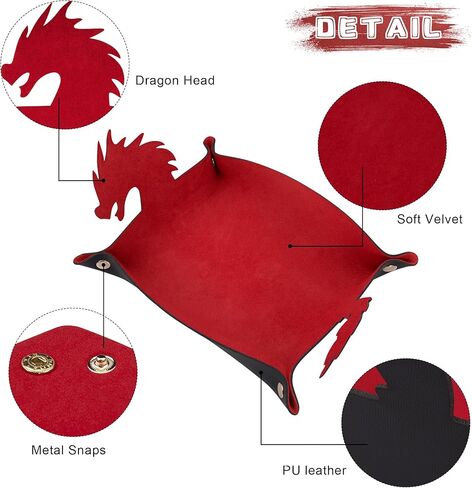 SIQUK 2 Pieces Dragon Dice Rolling Tray PU Leather Dice Mat Folding Scroll Dices Holder for D&D RPG Games (Black, Red) in Saudi Arabia