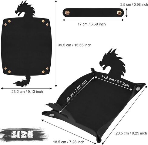 SIQUK 2 Pieces Dragon Dice Rolling Tray PU Leather Dice Mat Folding Scroll Dices Holder for D&D RPG Games (Black, Red) in Saudi Arabia