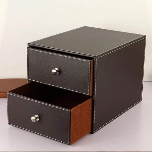 Desk File Cabinet Multi-Functional Leather Desk Organizer File Cabinet Office Supplies Desktop Storage Organizer Box with Drawer(Color:White-Patch Five-Pointed Star4) (D) in Saudi Arabia