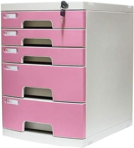 Flat File Cabinet, Drawer Organizer 5-Layers Lockable with Blank Label, Environmentally Friendly Plastic-Pink,Medium 5-Layers in Saudi Arabia