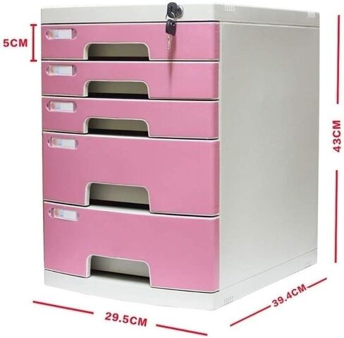 Flat File Cabinet, Drawer Organizer 5-Layers Lockable with Blank Label, Environmentally Friendly Plastic-Pink,Medium 5-Layers in Saudi Arabia