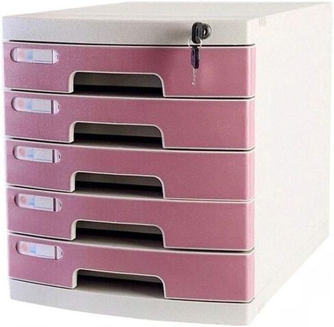 Flat File Cabinet, Drawer Organizer 5-Layers Lockable with Blank Label, Environmentally Friendly Plastic-Pink,Medium 5-Layers in Saudi Arabia