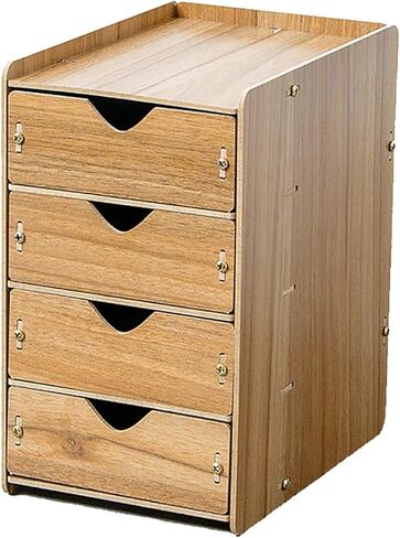 Desktop Drawer Organizer, 4 Layers File Cabinet 14.52225CM, Quality Wooden Filing Cabinet, Smooth Feel.,C in Saudi Arabia