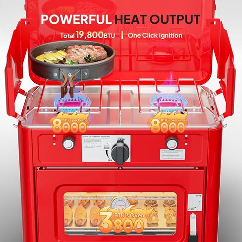 ROVSUN 25000 BTU Propane Camping Stove with Igniter, 3 Burner Portable Camp Stove with Adapter, Built-in Handle & Foldable Wind Panel for Outdoor Camping, Tailgating, Grilling in Saudi Arabia