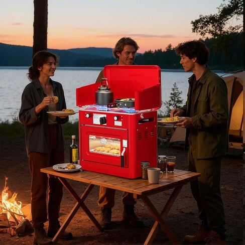 ROVSUN 25000 BTU Propane Camping Stove with Igniter, 3 Burner Portable Camp Stove with Adapter, Built-in Handle & Foldable Wind Panel for Outdoor Camping, Tailgating, Grilling in Saudi Arabia