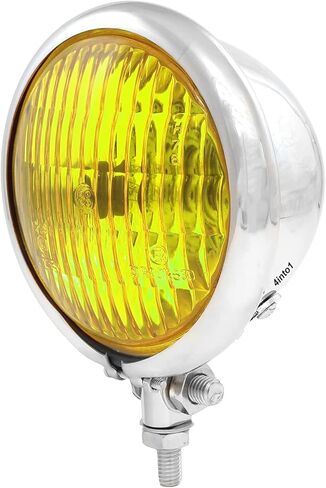 4into1 4.5" 4 1/2 Inch Bottom Mount Halogen H4 Headlight Chrome Metal Shell with Yellow Glass Lens Motorcycle Car Truck Old School Retro Bates Style in Saudi Arabia