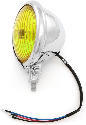 4into1 4.5" 4 1/2 Inch Bottom Mount Halogen H4 Headlight Chrome Metal Shell with Yellow Glass Lens Motorcycle Car Truck Old School Retro Bates Style in Saudi Arabia